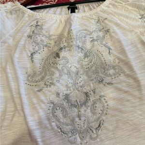 INC International Concepts White Boho Embellished Top
